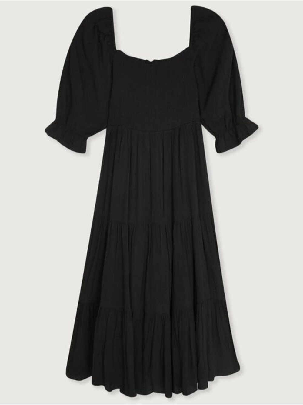 OAK+FORT BLACK SMOCKED MIDI DRESS SIZE S